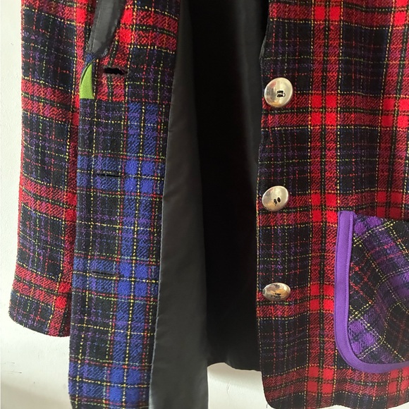 Simon Chang Vintage Multicolor Wool Plaid Blazer Big Buttons Size 6 - Picture 12 of 16